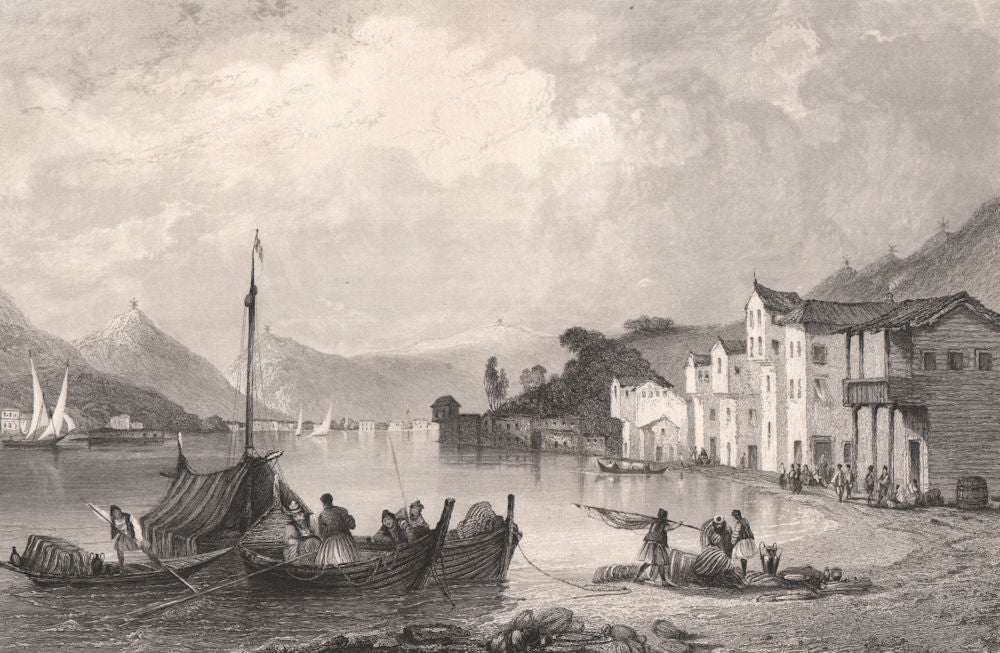 Town and Harbour of Vathy, Ithaca 1840 old antique vintage print picture